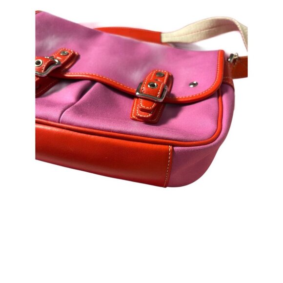 Coach Pink & Orange Canvas Park Crossbody Bag, Color-block Leather Trim - Picture 5 of 8